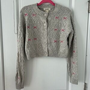 JESSICA SIMPSON GRAY SPARKLY PINK BOW CARDIGAN